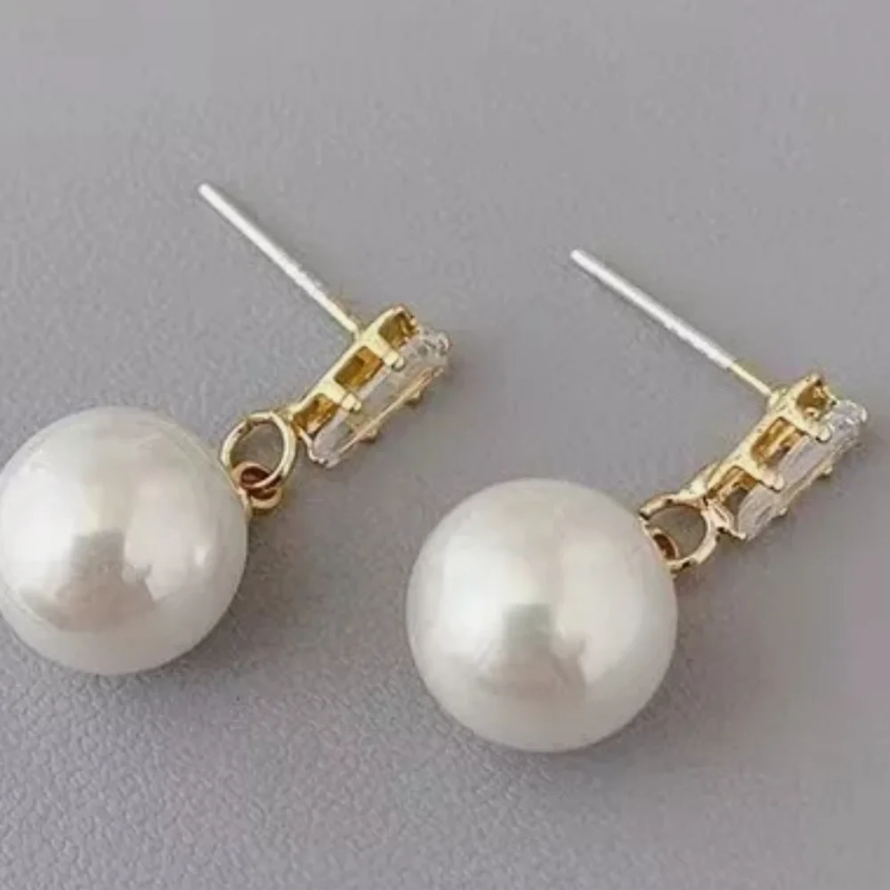 18k Gold Plated Crystal Pearl Dangle Drop Earrings